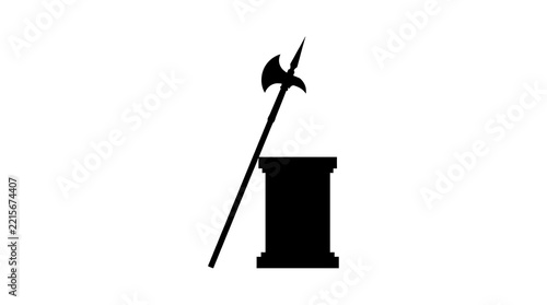 Medieval halberd leaning on executioner block silhouette