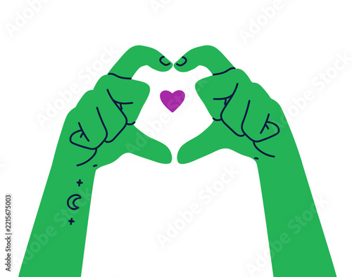 Heart sign in hands. Heart shape, love symbol with fingers. Making and formin...