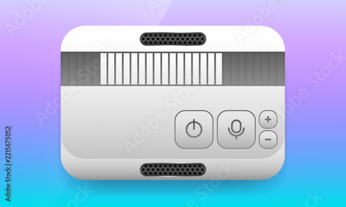 Smart two way voice communicator hardware device UI mockup with microphone and volume controls