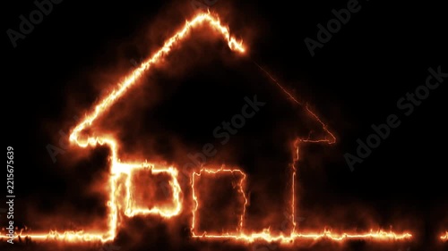 Fire energy electric line house icon animation loop