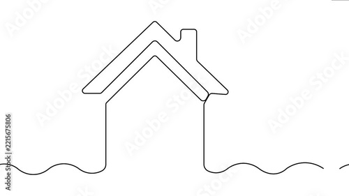 Continuous line art house building real estate animation