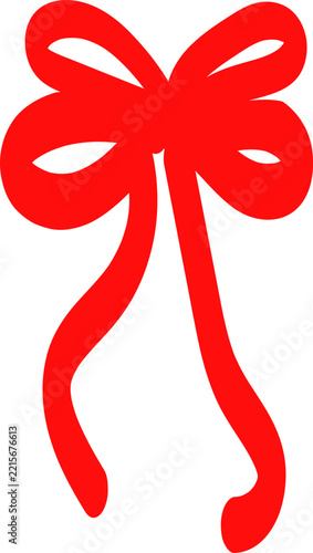 Bright red ribbon bow doodle vector illustration isolated on white background. Hand-drawn coquette bow element.