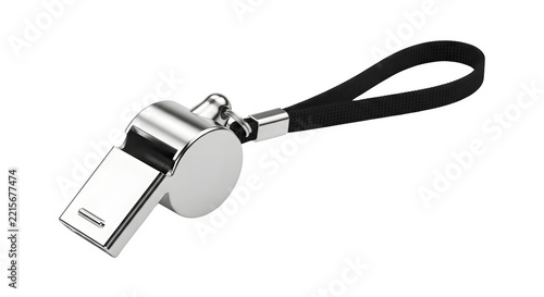 Shiny Metallic Silver Sports Whistle Isolated on a Transparent Background for Athletic Referee Coaching and Signaling Applications