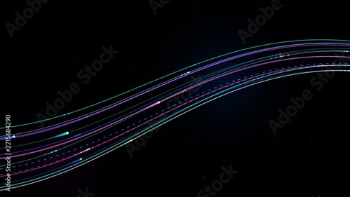 Minimal colorful parallel neon waves on black background