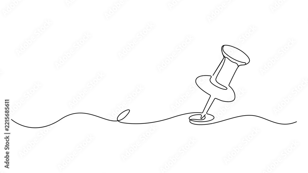 Obraz premium Continuous Line Drawing of Push Pin Thumbtack Minimalist Illustration