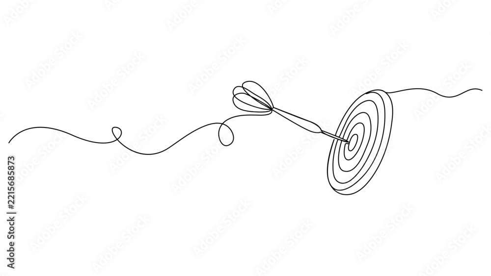 Obraz premium Continuous Line Drawing of Dart Hitting Target Minimalist Illustration