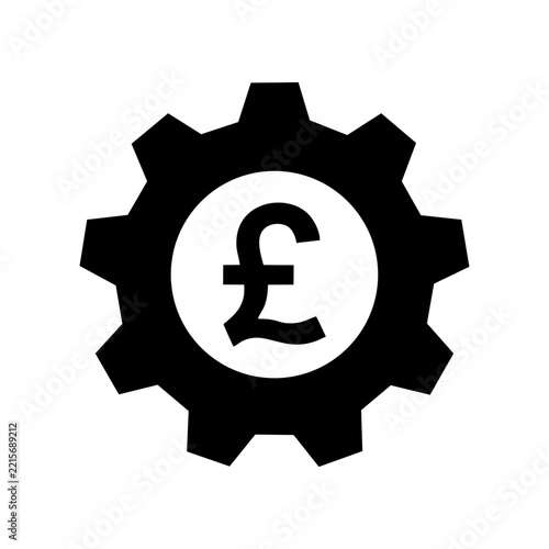 British Pound Sterling Currency Symbol Inside Gear Icon Representing Financial Mechanism and Economy