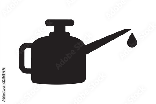 Black Oil Can Silhouette, Machine Lubrication Tool Isolated on White Background