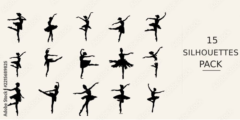 Fototapeta premium Ballerina En Pointe Silhouette Clean Cut Shape Single Color Silhouette Vector SVG Black Shape on White Background Clipart Graphic