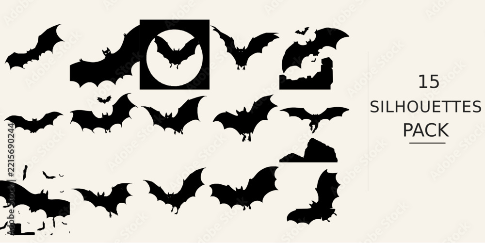Fototapeta premium Bat Flying at Night Silhouette Powerful Pose Modern Silhouette Illustration Vector SVG Black Shape on White Background Clipart Graphic