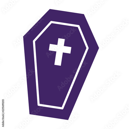 Dark Purple Coffin Icon with White Cross Symbol for Halloween