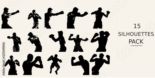 Boxer Punching Silhouette Rugged Form Professional Stock Silhouette Vector SVG Black Shape on White Background Clipart Graphic