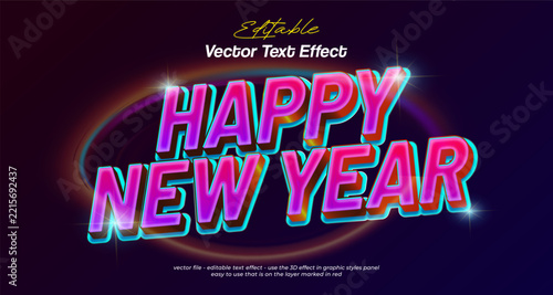 Vibrant Neon Pink Happy New Year 3D Editable Text Effect Vector