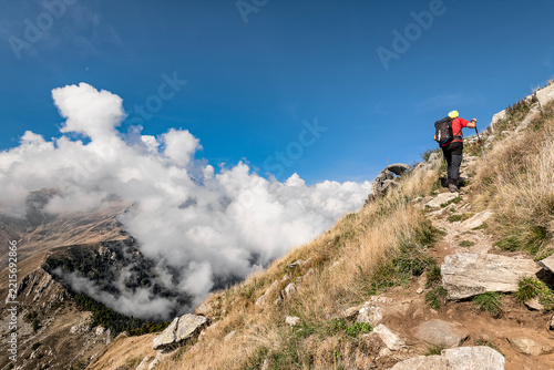 On Western ridge of the Berlinghera peak, Como lake landscape in the autumn season