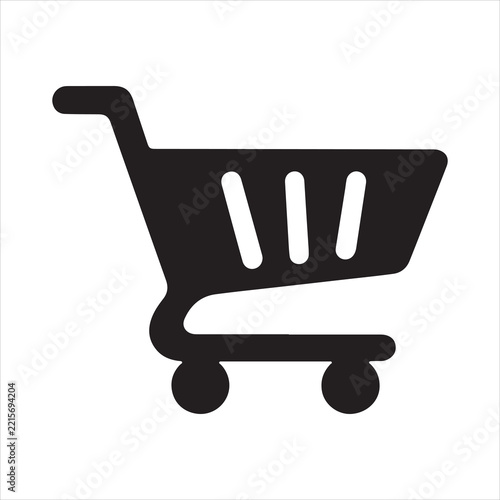 Black Shopping Cart Silhouette, Grocery Retail Trolley Isolated on White Background