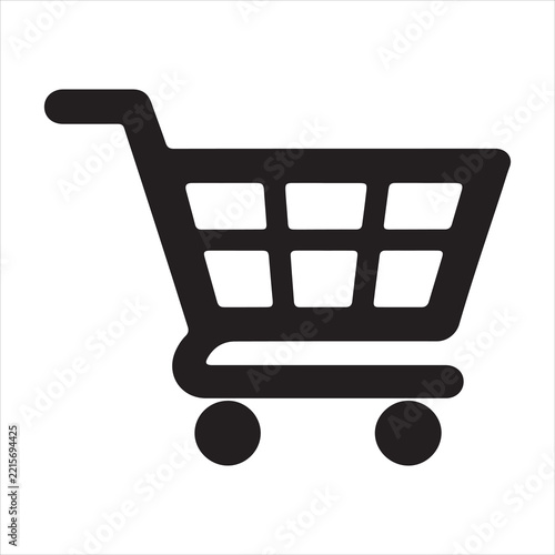 Black Shopping Cart Silhouette, Grocery Retail Trolley Isolated on White Background