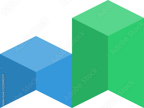 Isometric three dimensional bar chart growth graph for financial analysis and corporate revenue performance tracking