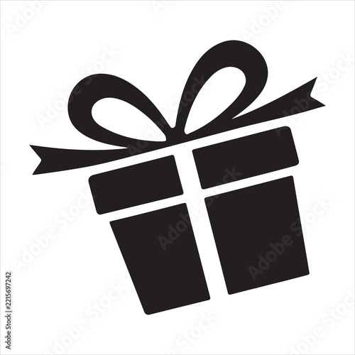Black Gift Box Silhouette, Festive Wrapped Present Isolated on White Background