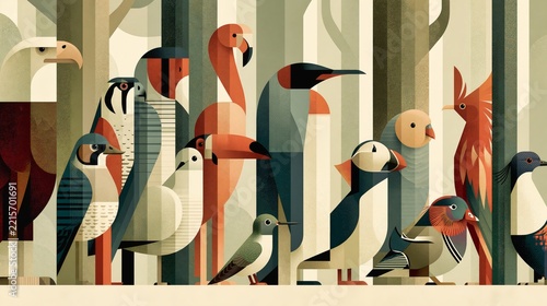 Animal Stylized Bird Collection With Geometric Forms Evoking Freedom