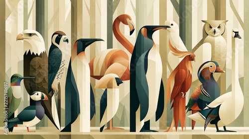 Animal Artistic Waterbird Composition With Layered Shapes Quiet Balance