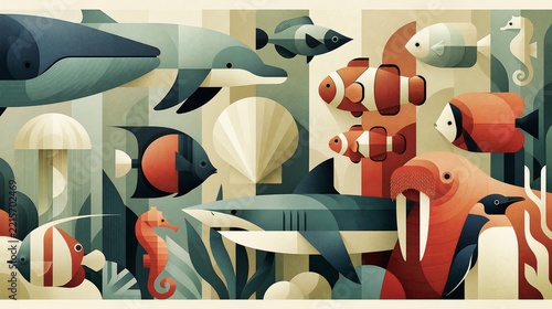 Fish Colorful Animal Artwork Blending Organic Forms With Modern Design