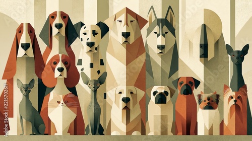 Animal Pet Stylized Dog Collection With Geometric Forms Suggesting Loyalty