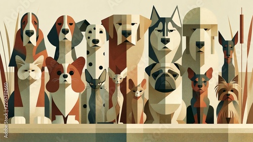 Animal Pet Colorful Canine Portrait Composition With Abstract Geometric Texture