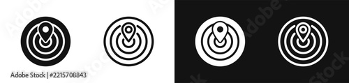Location pin radar signal waves navigation tracking vector icon set