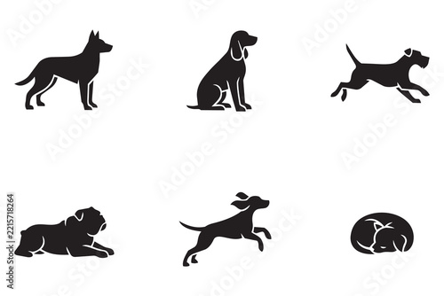 collection of dog silhouette in various poses. Isolated on transparent background, png