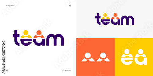 wordmark team simple logo design, partnership, collaboration and human resource concept, creative typography lettering with connected people icon, vector graphic.