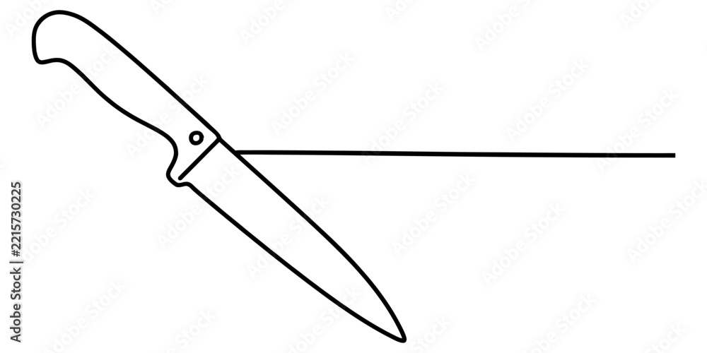 Obraz premium Continuous line drawing of kitchen knife isolated on white background representing culinary art and cooking tool utensil.