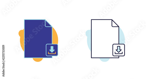 File download icons presented in both a vibrant colorful theme and a simple line art outline for versatility.