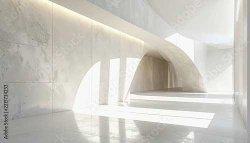 Minimalist architectural interior with geometric arches and natural light