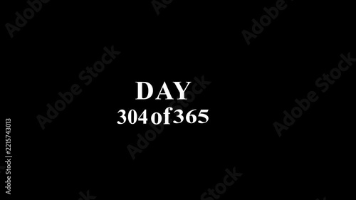 365 days countdown timer overlay, yearly progress counter, minimalist white text on black background, for time management, and milestone projects