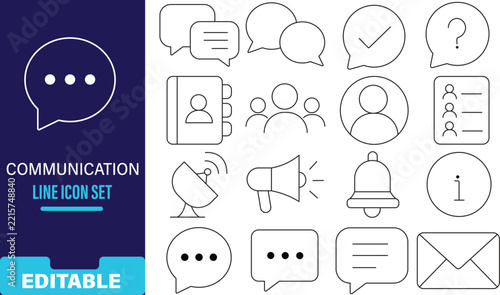 Communication line icon set for digital messaging and networking editable stroke