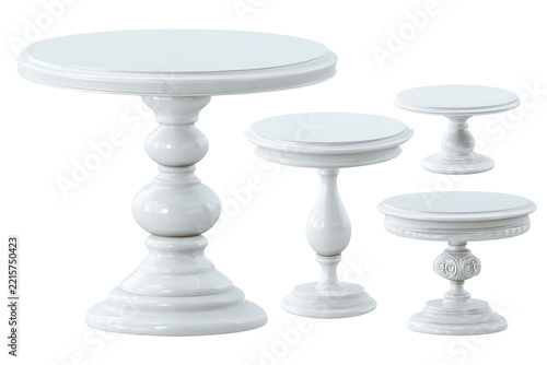 Group of white painted wooden decorative cake stands and display tables with cake stand white table pedestal table dessert table pastry stand