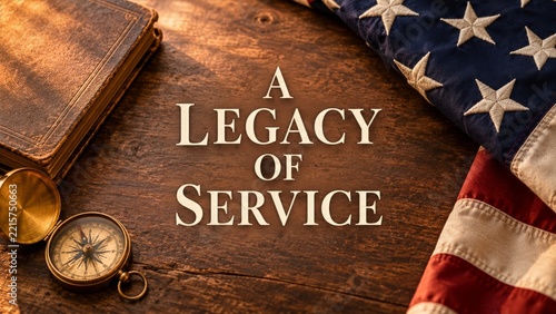 Legacy of Service Greeting with Leather Book Compass and American Flag