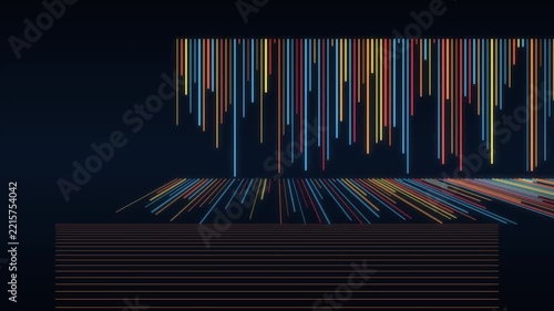 Abstract Data Visualization with Colorful Lines Flowing Downward Against Dark Background