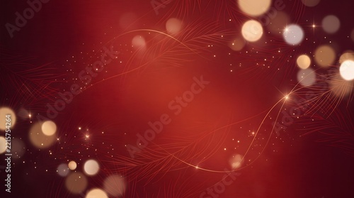 Abstract red Christmas background with glowing bokeh lights, sparkling particles, and elegant festive decorative accents