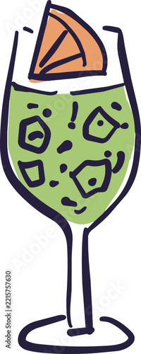 Cocktail Glass with Orange Slice Colorful Doodle Icon