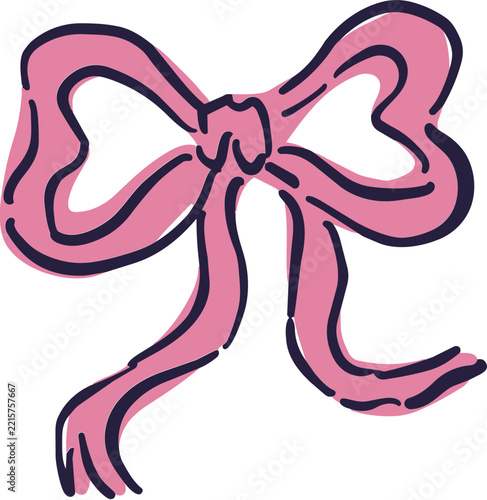 Ribbon Bow with Long Tails Colorful Doodle Icon