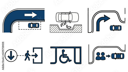 Architectural Drop Off Traffic Circulation Technical CAD Vector Symbols