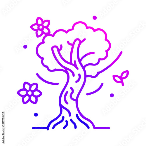 Cherry blossom tree icon with gradient line art for spring design