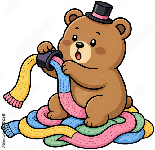 The bear is enthusiastically practicing magic tricks.