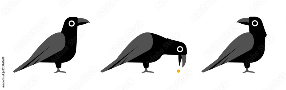Fototapeta premium Black ravens set, vector illustration