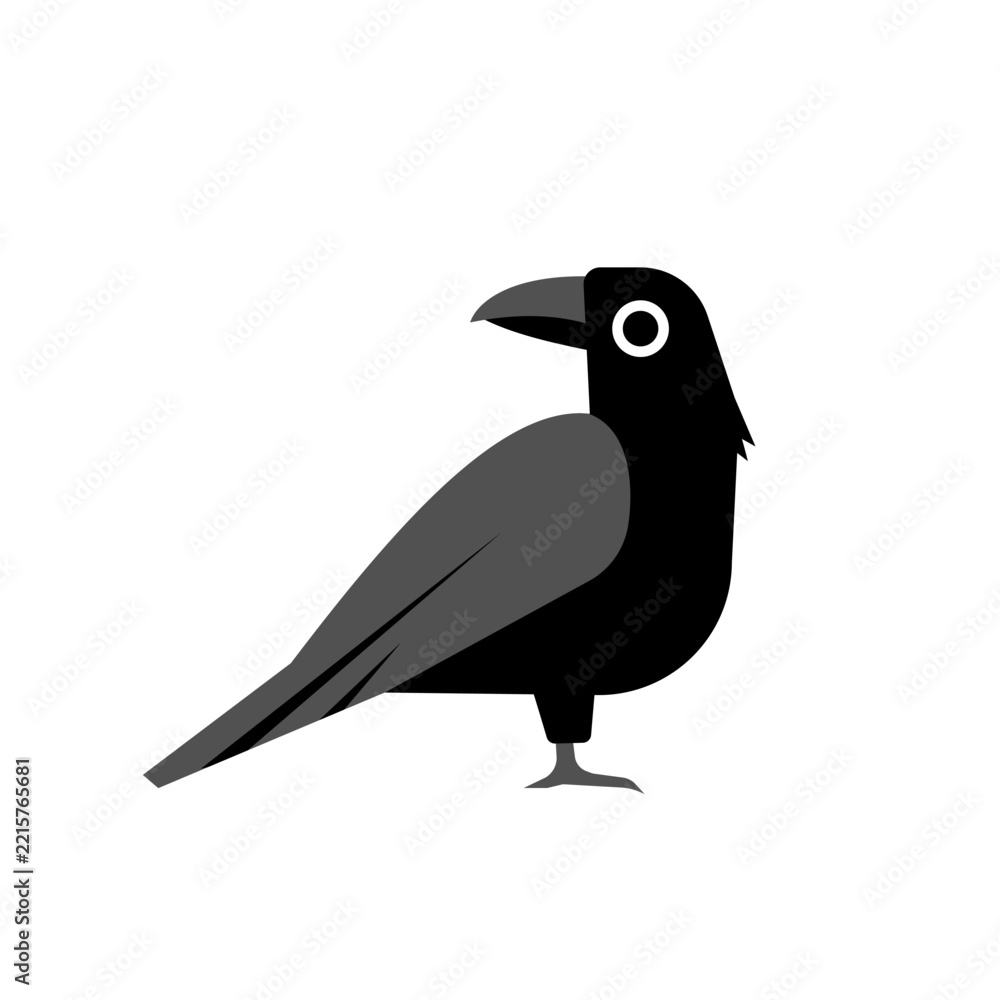 Fototapeta premium Black raven standing isolated, vector illustration