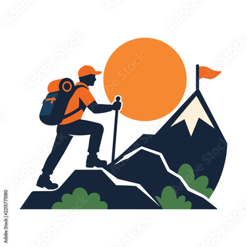 Mountain Hiking Adventure Vector Illustration