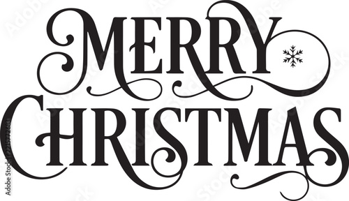 Merry Christmas Typography Calligraphy Vector Text with Snowflake