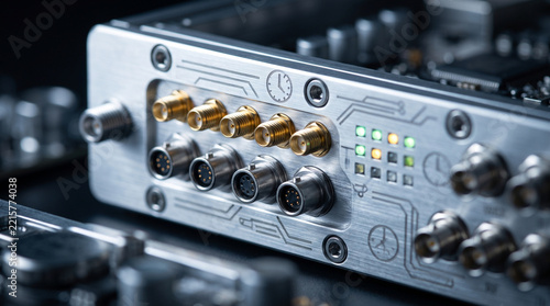 Professional timing module synchro K unit provides precise frequency control with focused, industrial, and high tech engineering aesthetic