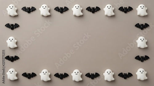 A delightful halloween border featuring adorable ghostly figures and spooky black bats creating a festive and charming atmosphere for the holiday
